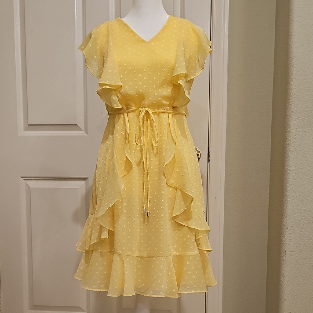 Tommy Hilfiger Yellow Polka Dot Midi Dress